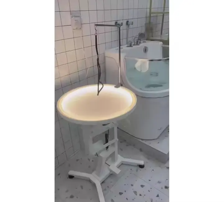 Electric Lifting Veterinary Exam Table 360° Round Rotating Dog Hair Cutting Table  LED Lighted Pet Grooming Table for Small Pets