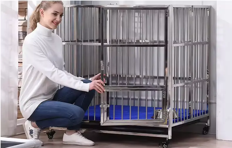 Folding Stainless Steel Dog Cage Vet Equipment Animal Aluminum Cage for Dog