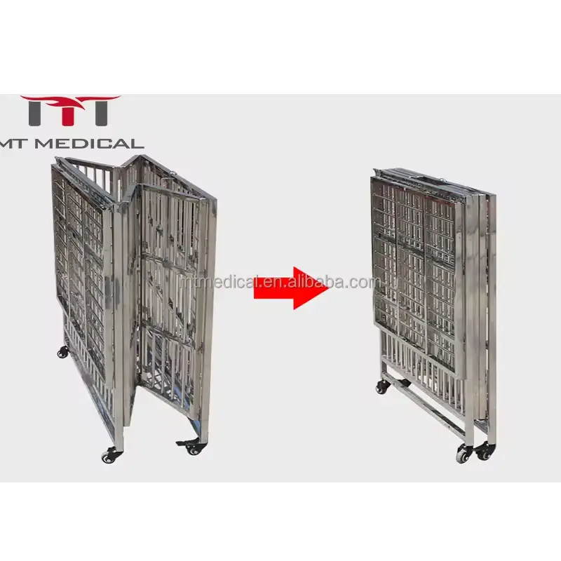 Folding Stainless Steel Dog Cage Vet Equipment Animal Aluminum Cage for Dog