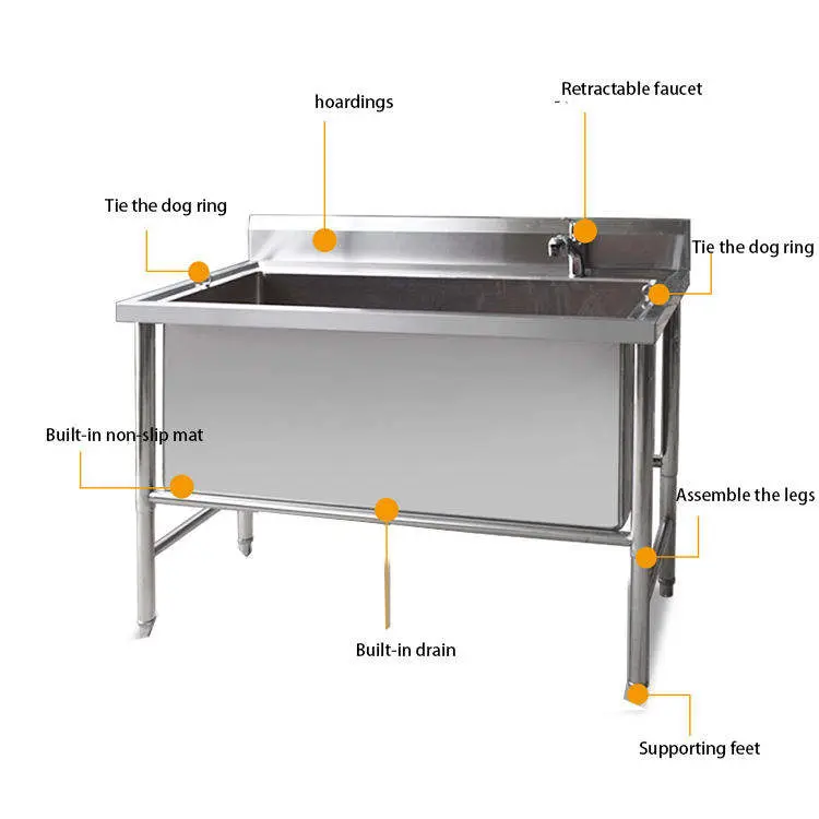 High-Quality Stainless Steel Adjustable Height Dog Bathtub Dog Shower Tub for Pet Grooming