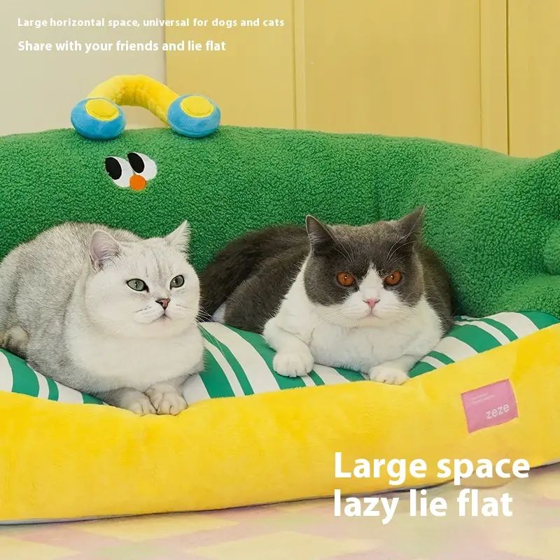 High Quality Green Floral Small Dog Sofa Plush Pet Bed Removable Four Seasons Universal Kennel Durable Cloth Material Carton