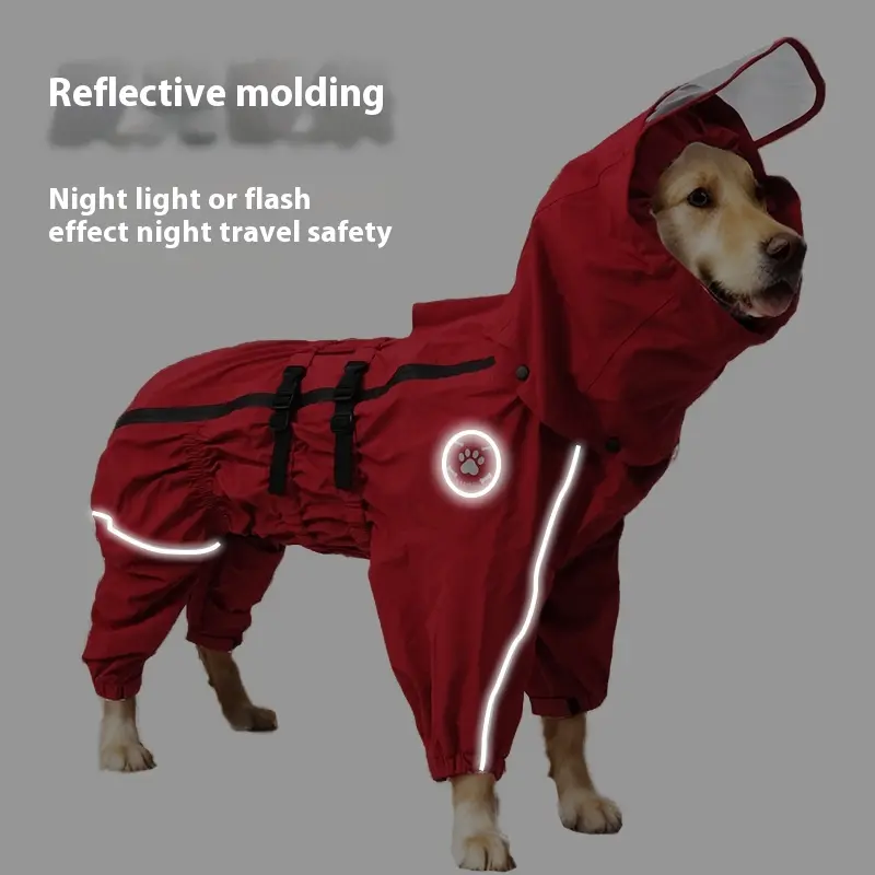 Border Animal Husbandry Golden Retriever Poncho Medium to Large Four-Legged Dog Raincoat Waterproof Breathable for Outdoor Use