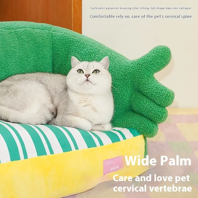 High Quality Green Floral Small Dog Sofa Plush Pet Bed Removable Four Seasons Universal Kennel Durable Cloth Material Carton