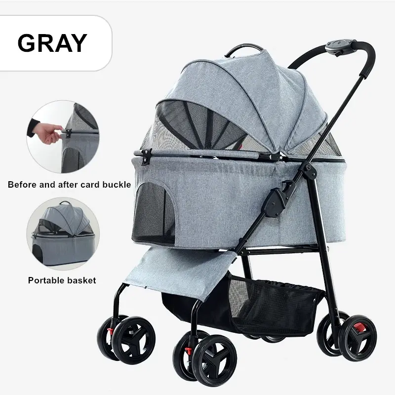 Best Price Luxury Pet Stroller Cart Pet Travel Strollers For Dog Cat With 4 Wheels
