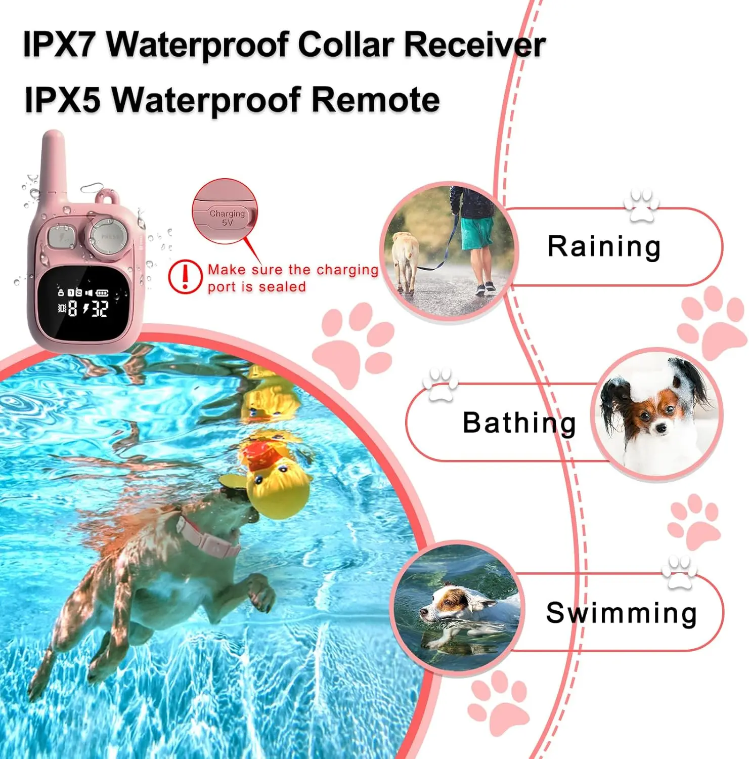 Electronic Dog Training Collar Anti Bark Collar Dog Wired Shock Rechargeable Waterproof Remote Control Dog No Barking Collar