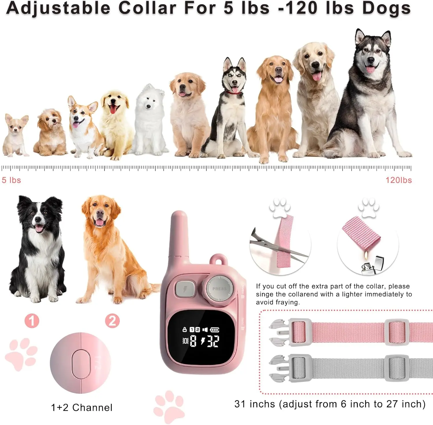 Electronic Dog Training Collar Anti Bark Collar Dog Wired Shock Rechargeable Waterproof Remote Control Dog No Barking Collar