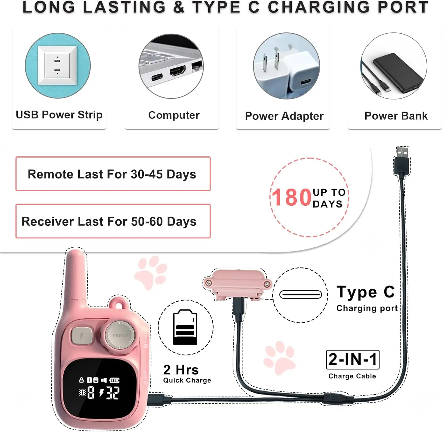 Electronic Dog Training Collar Anti Bark Collar Dog Wired Shock Rechargeable Waterproof Remote Control Dog No Barking Collar