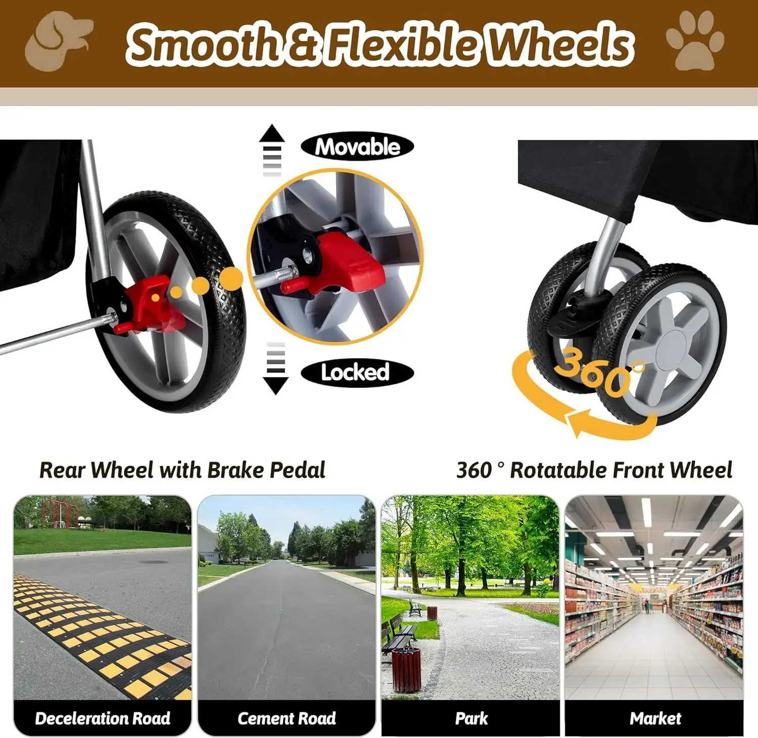 Foldable dog stroller detachable pet stroller 4 wheels dog trolley carrier travel cart for dogs and cats