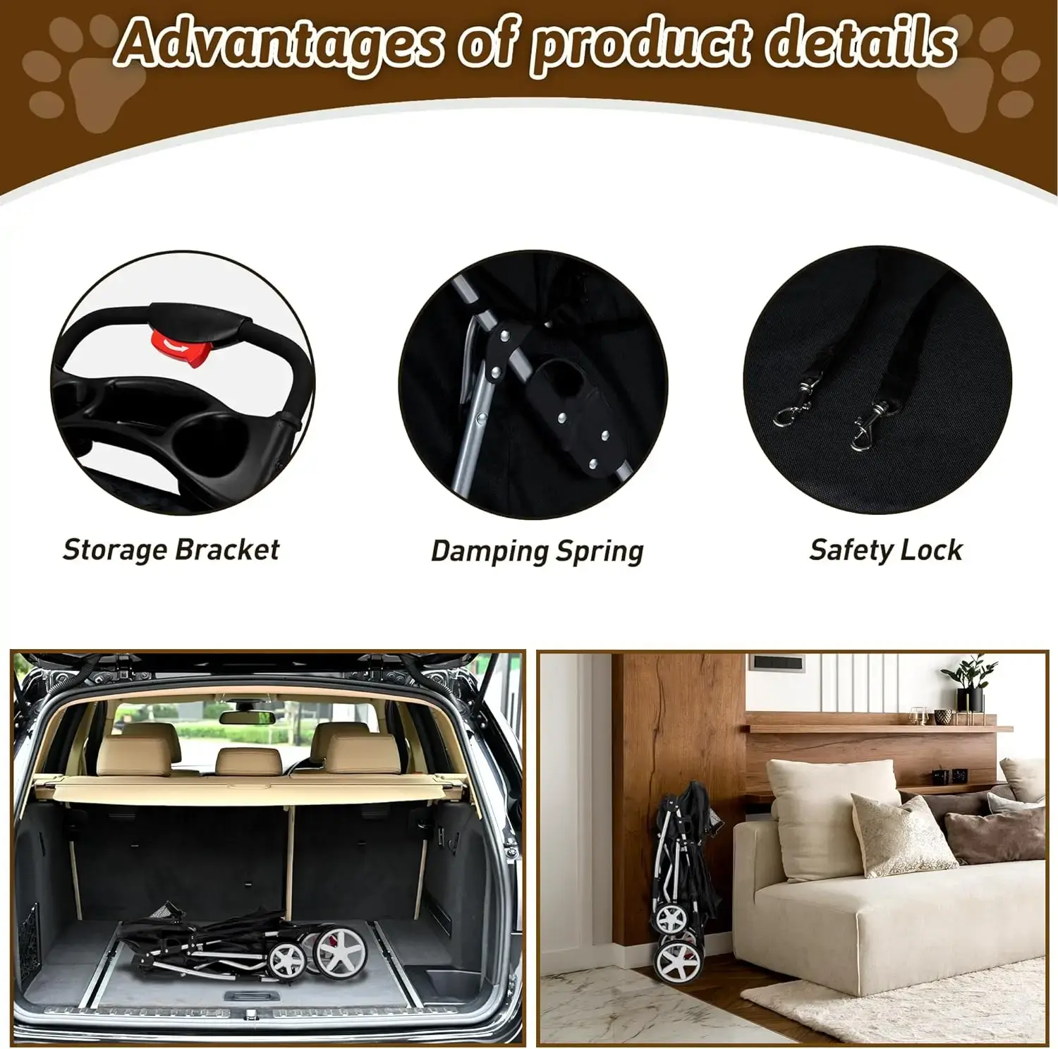 Foldable dog stroller detachable pet stroller 4 wheels dog trolley carrier travel cart for dogs and cats