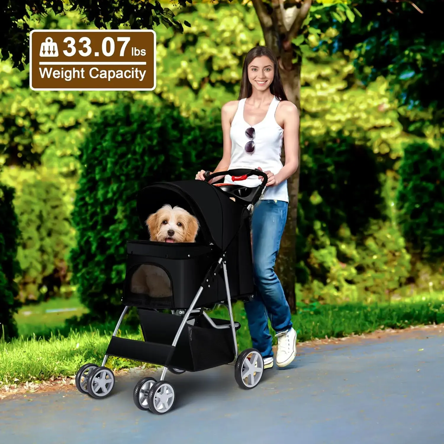 Foldable dog stroller detachable pet stroller 4 wheels dog trolley carrier travel cart for dogs and cats