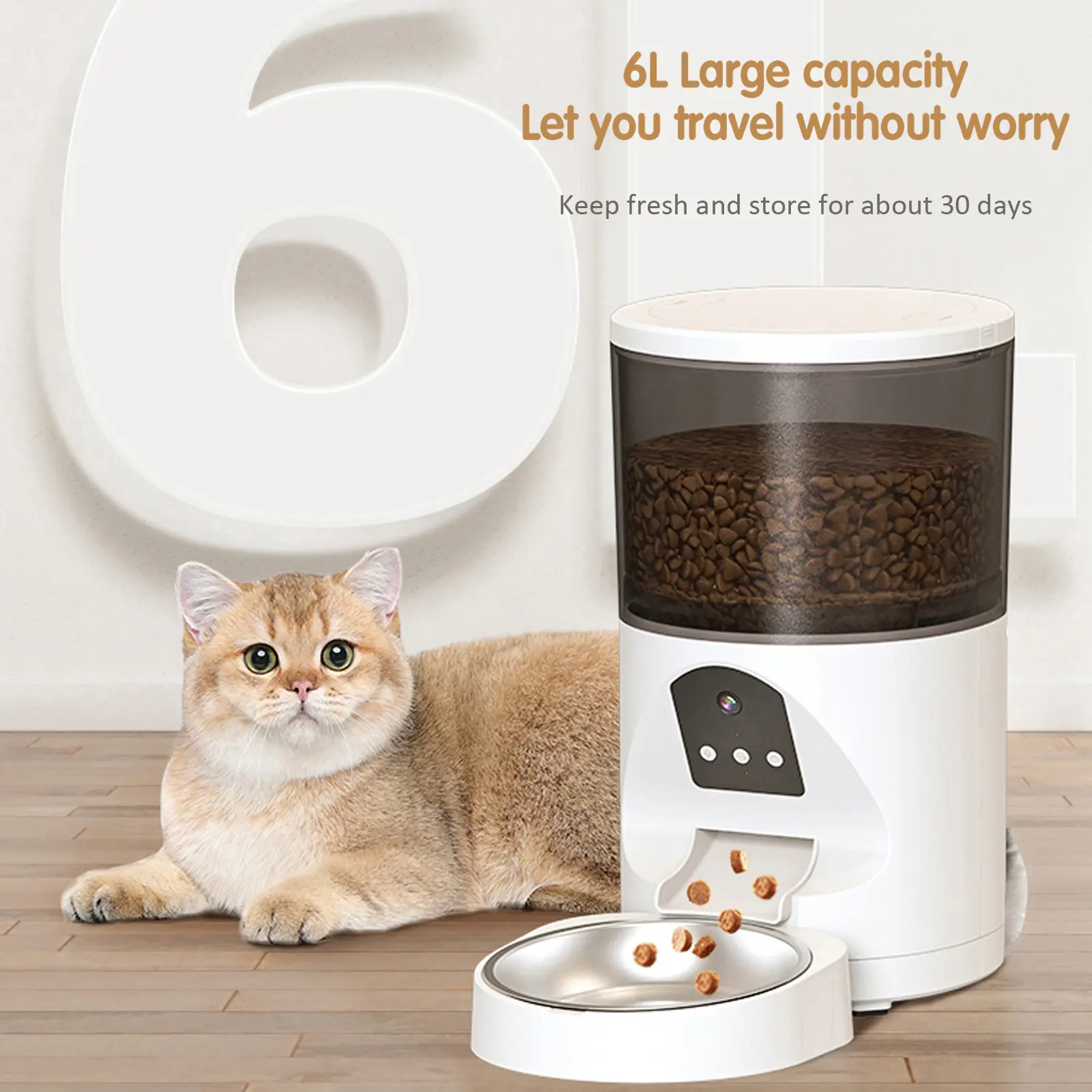 Smart Automatic 3MP Wifi Camera Auto Cat/dog Food Dispenser Multi Pets Feeder with Battery Cctv Camera for Home