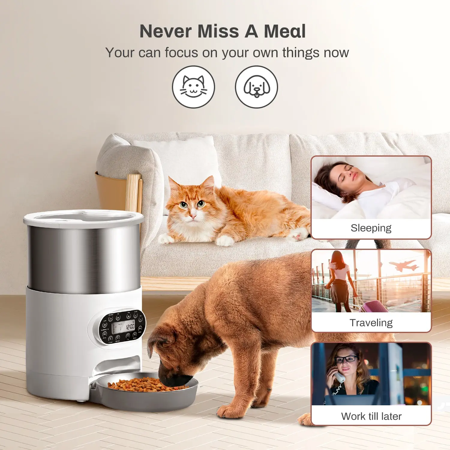 High-looking Animal Feeding Water Dispenser 3L Automatic Pet Feeder Intelligent Control Stainless Steel Food Tray Pet Feeder