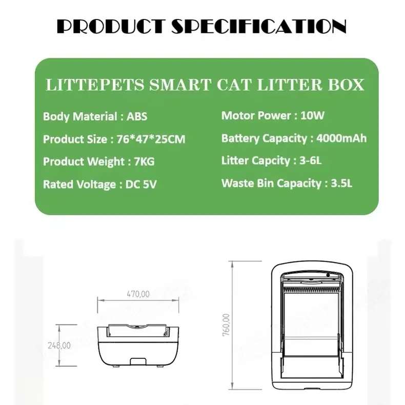 Smart Self Cleaning Cat Litter Box Automatic Cat Toilet with Anti-Pinch Sensor Automatic Deodorization Anti-bacteria
