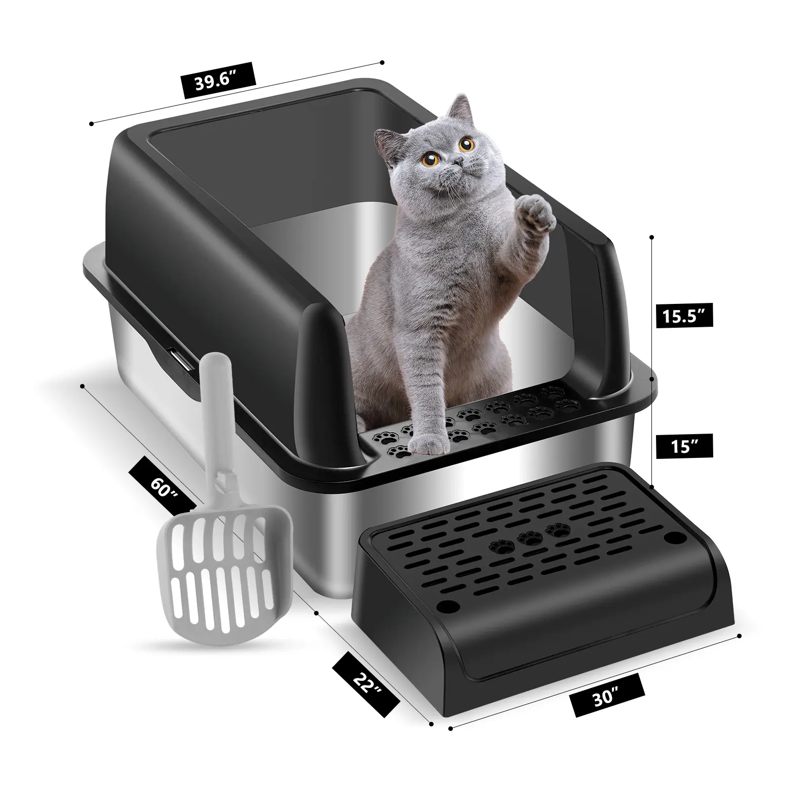 Stainless Steel Cat XL Litter Box Semi Closed Cat Litter Box Easy Cleaning Metal Litter Pan Tray