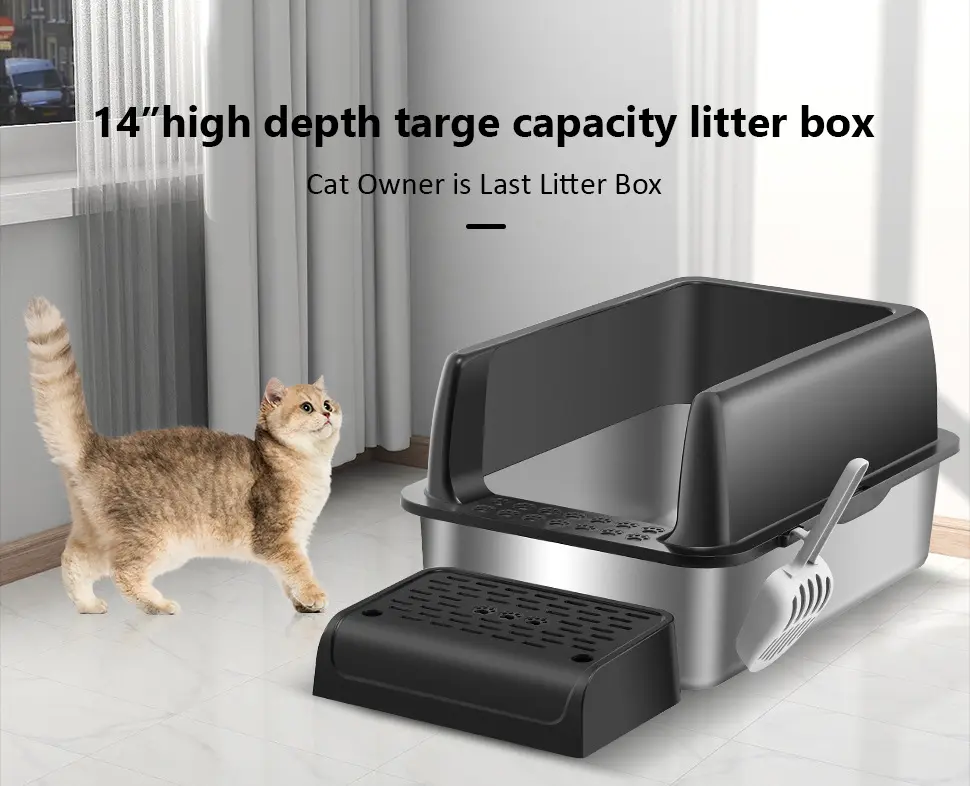 Stainless Steel Cat XL Litter Box Semi Closed Cat Litter Box Easy Cleaning Metal Litter Pan Tray