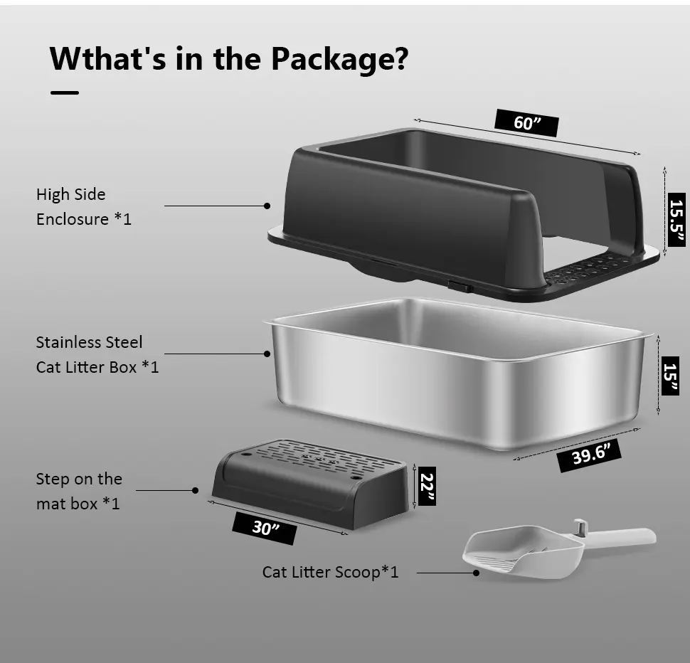 Stainless Steel Cat XL Litter Box Semi Closed Cat Litter Box Easy Cleaning Metal Litter Pan Tray