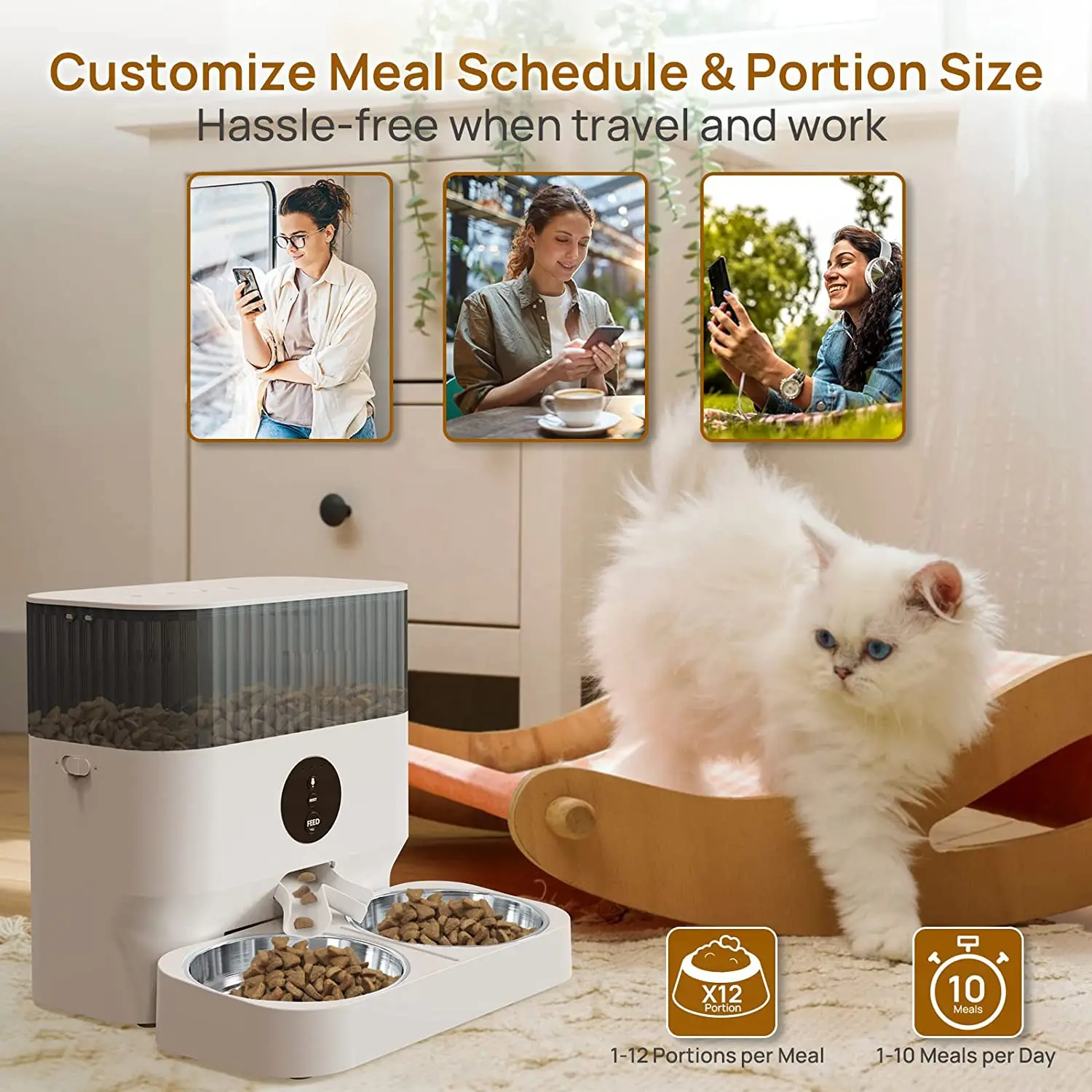 Programmable Control 4 Meals Per Day 10S Voice Recorder Auto Dry Food Dispenser Timed Control Cat Dog Pet Feeder