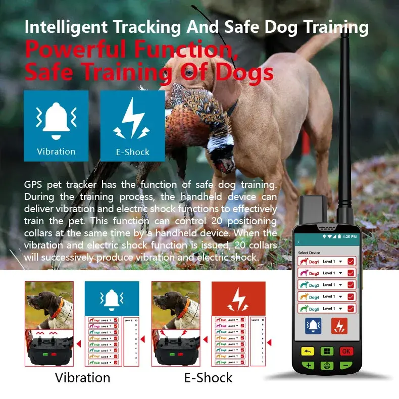 Anti-lost gps Trackers  Dog Collar Software Harness Dog GPS Pet Tracking Device With Handheld And 2 Training Collars