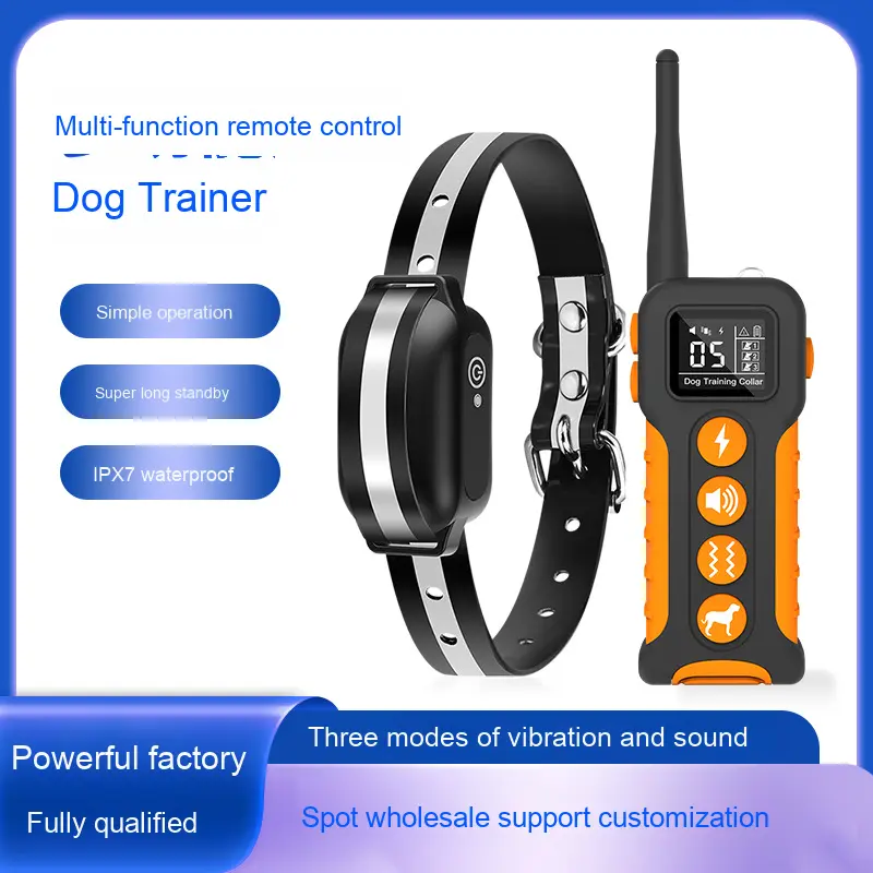Intelligent Rechargeable Dog Collar Trainer Remote Control Electric Shock Vibration Bark Control Device Custom Plastic