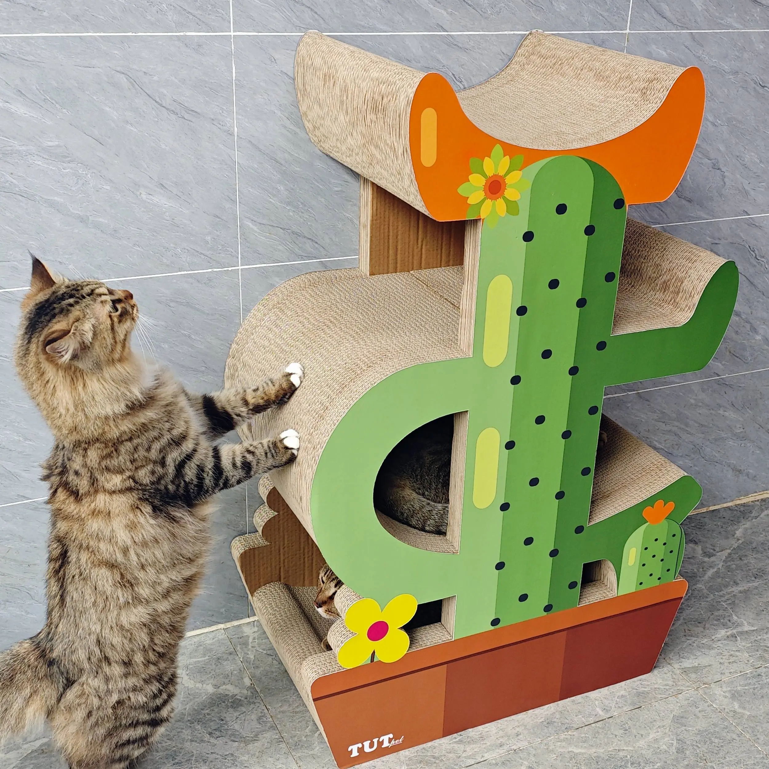 Factory Cat Climbing Frame Cactus Sisal Board Climbing and Grinding Claw Integrated Frame Pet Supplies