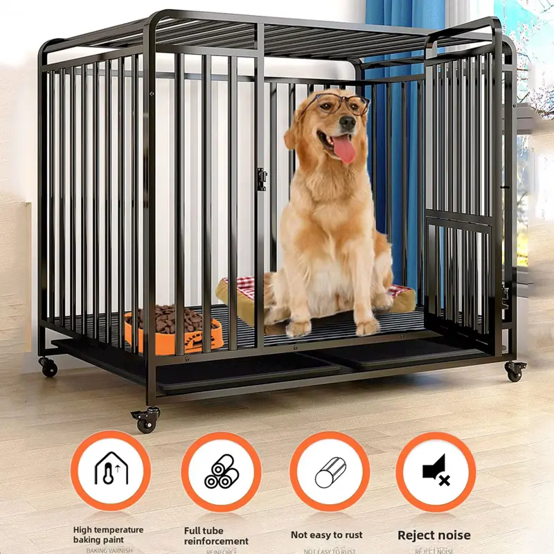 Heavy Duty Indoor Dog House Large Dog Cage with Wheels Mobile Six-Sided Square Tube Kennel Pet Playpen Solid Pattern Box Packing