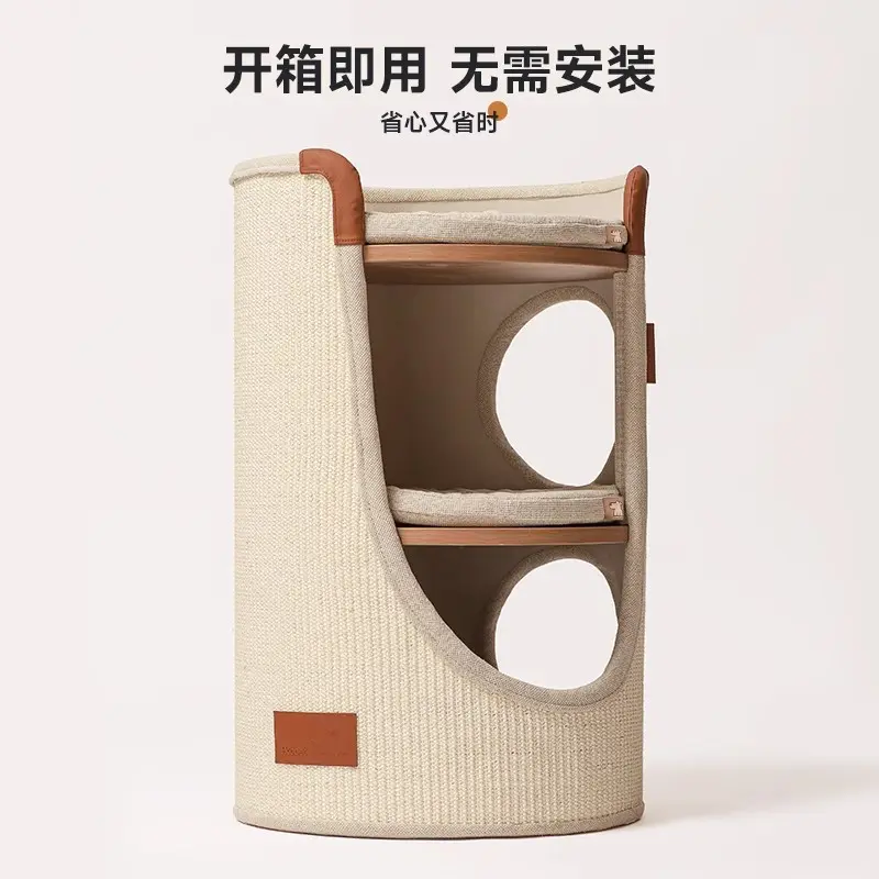 Eco-Friendly Large Indoor Climb Cat Castle Cat House Scratcher with Removable Cat Shelter and Cages Three Layers of Felt Bed