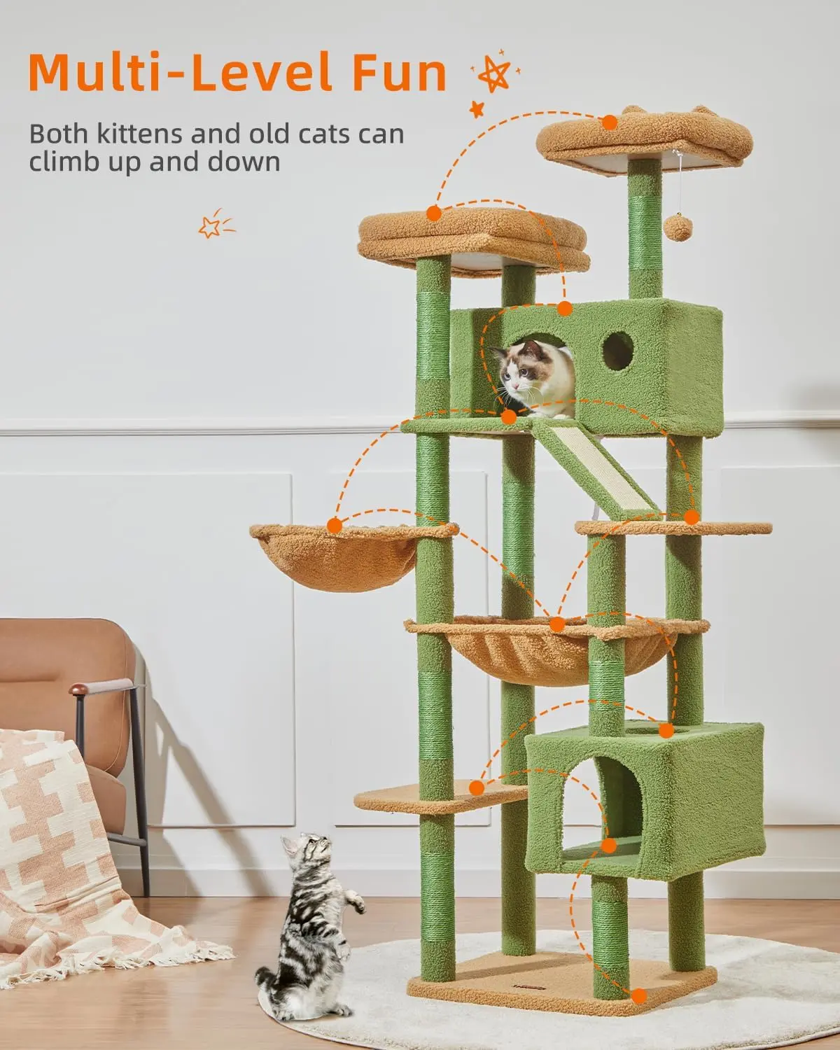 Big Discount Sale 71Inch Cat Tower for Large Adult Indoor Multi-Level Cat Condo Sisal Scratching Posts Cat Trees Scratcher