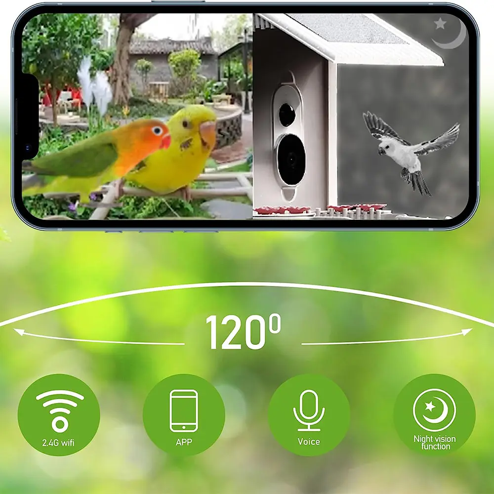 Hi Birds 1.5L 2MP Video Cameras Solar Panels Smart Humming Bird Feeder With Camera Notification Wireless Outdoor Webcam 1080p