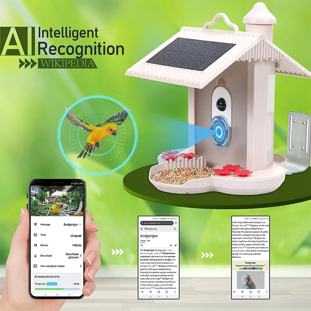 Hi Birds 1.5L 2MP Video Cameras Solar Panels Smart Humming Bird Feeder With Camera Notification Wireless Outdoor Webcam 1080p