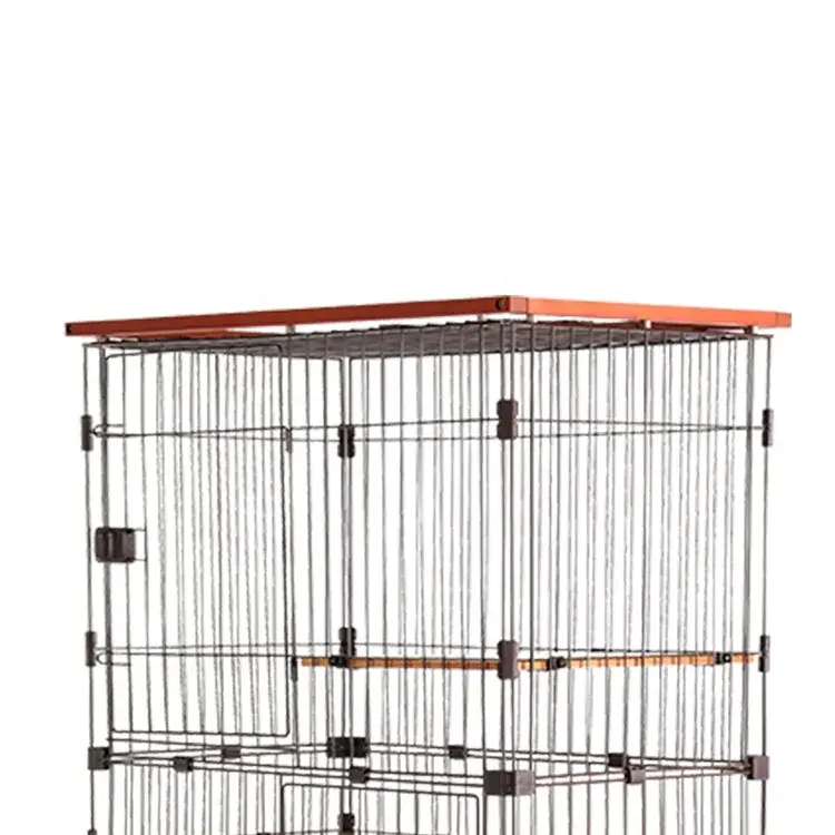 Wholesale Metal Wired 3 Layer Cat Cage Wooden Frame Cat Rabbit Cage with Wheel