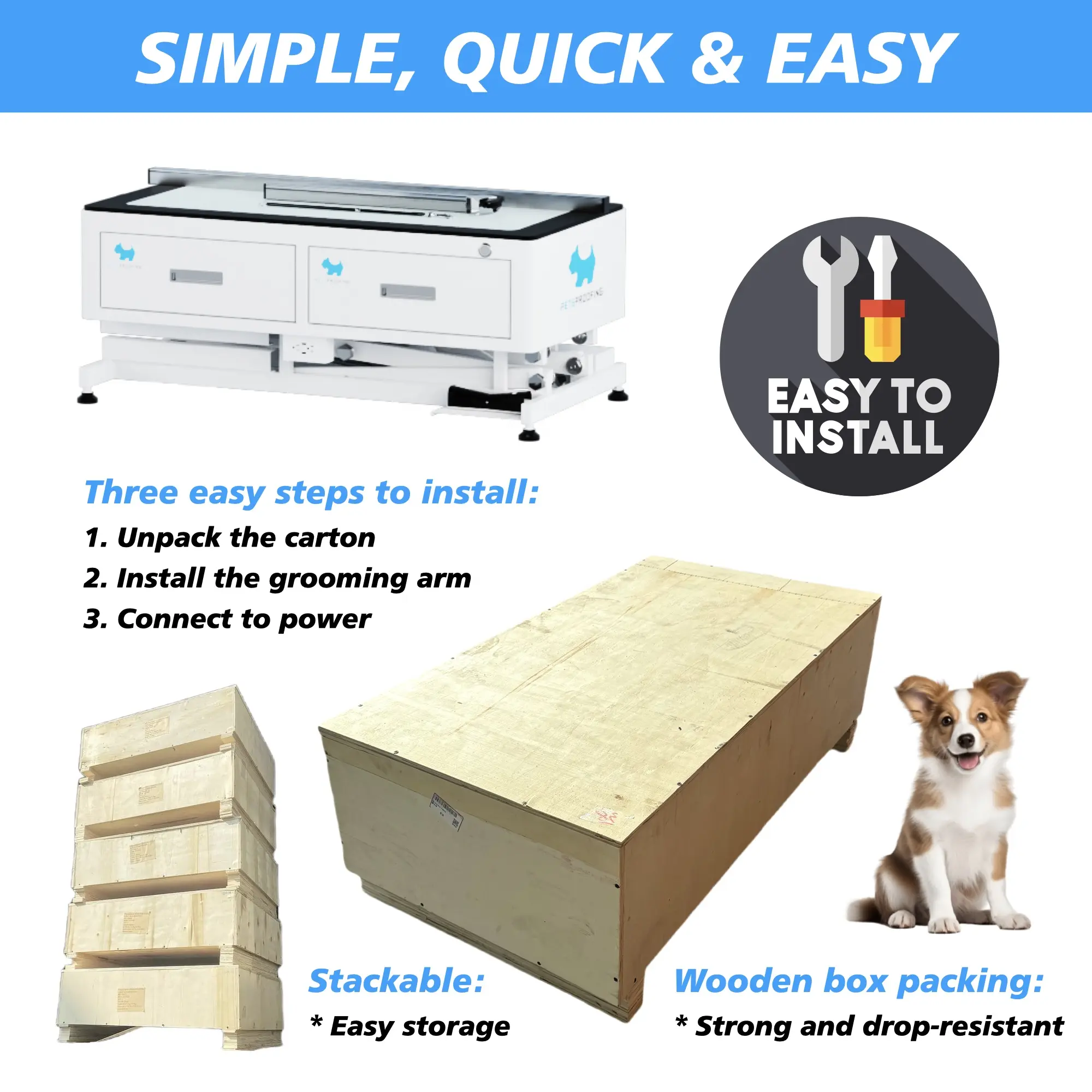 Electric Height-Adjustable Pet Grooming Table with Drawers Stainless Steel Combs Sustainable Features-for Big Dogs Small Cats