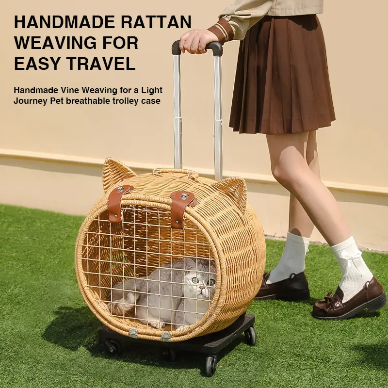 New Fashion High-Appearance Telescopic Handle Pet Carrier Woven Suitcase Dog Backpack Stress-Resistant Cat Transport Luggage