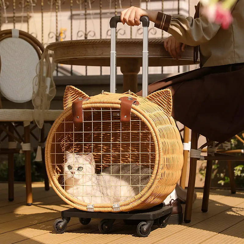 New Fashion High-Appearance Telescopic Handle Pet Carrier Woven Suitcase Dog Backpack Stress-Resistant Cat Transport Luggage