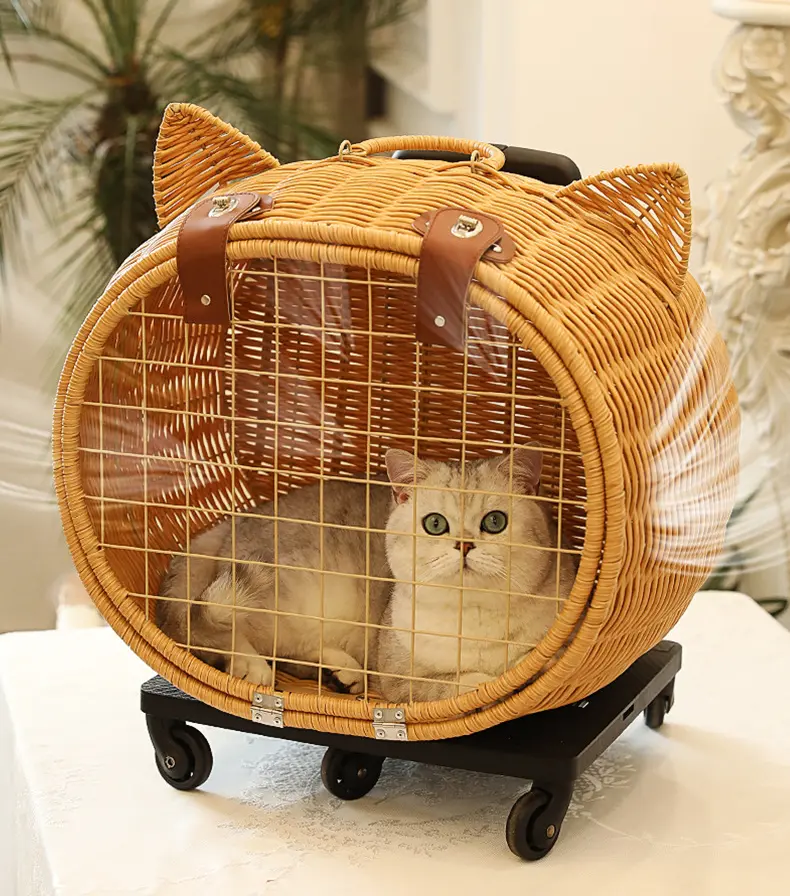 New Fashion High-Appearance Telescopic Handle Pet Carrier Woven Suitcase Dog Backpack Stress-Resistant Cat Transport Luggage