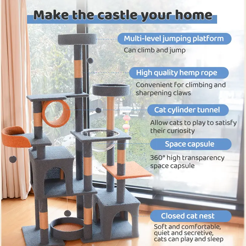 Gigantic Luxury Pet Scratcher Condo Furniture Cat Climbing Condo Tree Tower for Indoor Cats