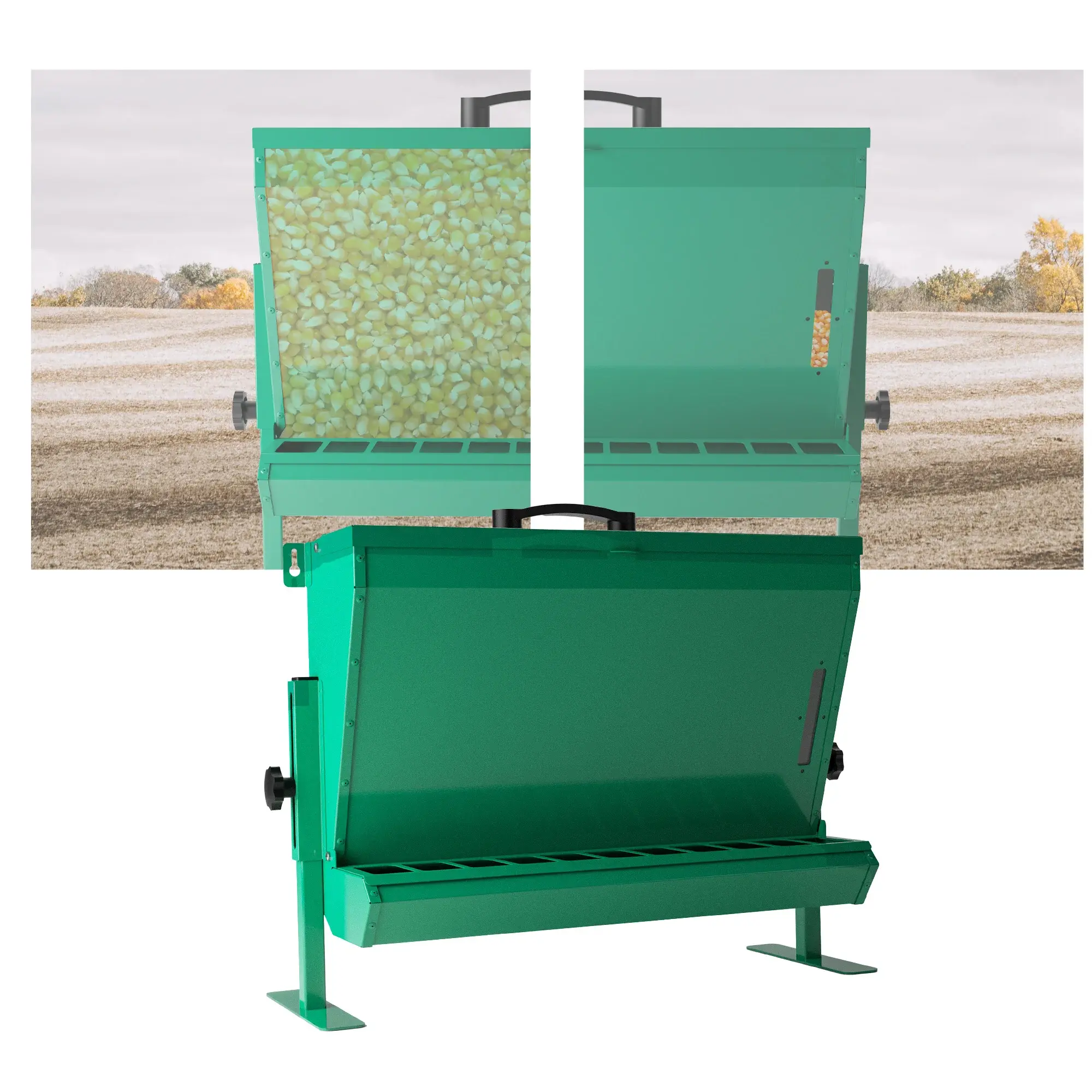 Green Hanging Bird Feeders Metal Poultry Hopper Feeder For Wall/Floor Mount CF-1 12kg Capacity