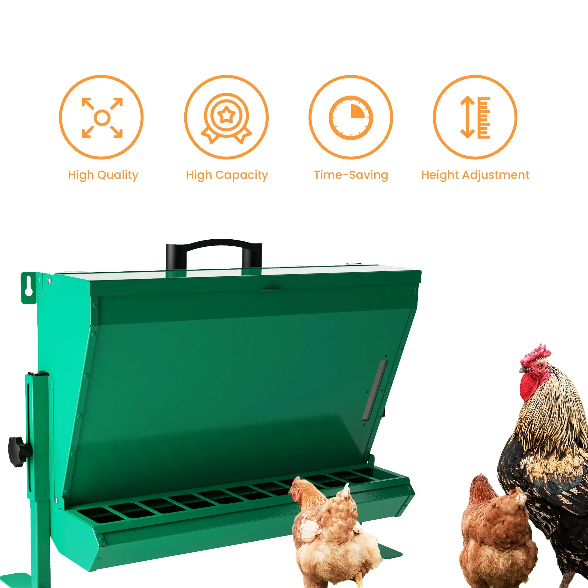 Green Hanging Bird Feeders Metal Poultry Hopper Feeder For Wall/Floor Mount CF-1 12kg Capacity