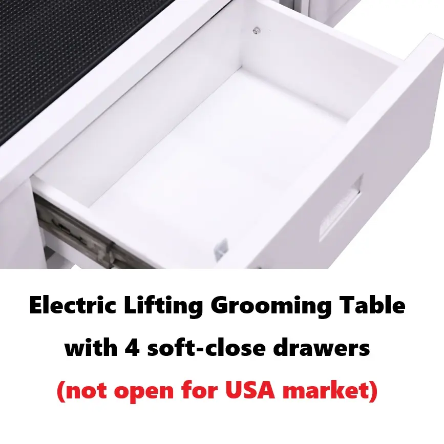 Dog Grooming Table with 4 Soft-close Drawers Electric Dog Table in Grooming Salon Pet Grooming Table without Wheels