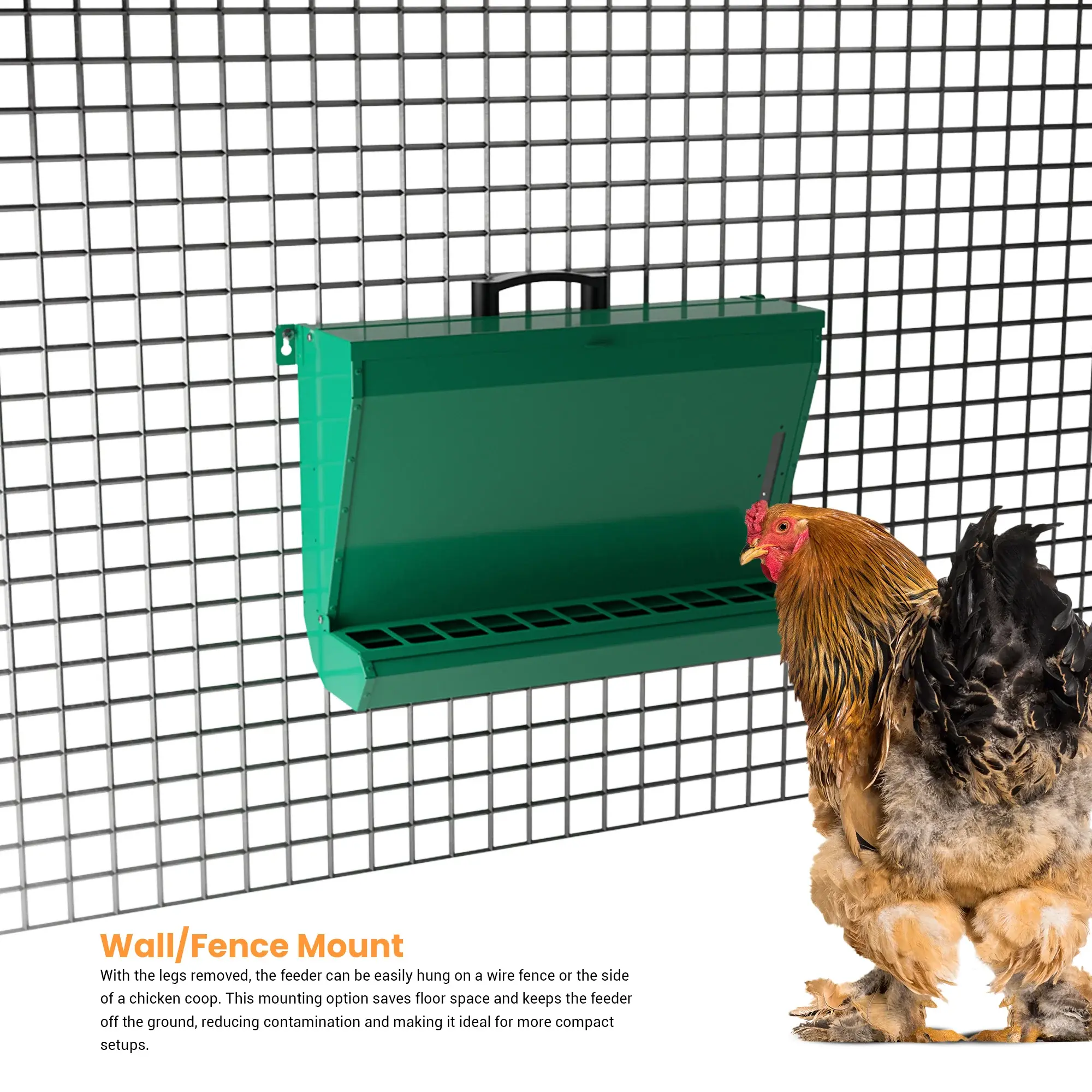 Green Hanging Bird Feeders Metal Poultry Hopper Feeder For Wall/Floor Mount CF-1 12kg Capacity