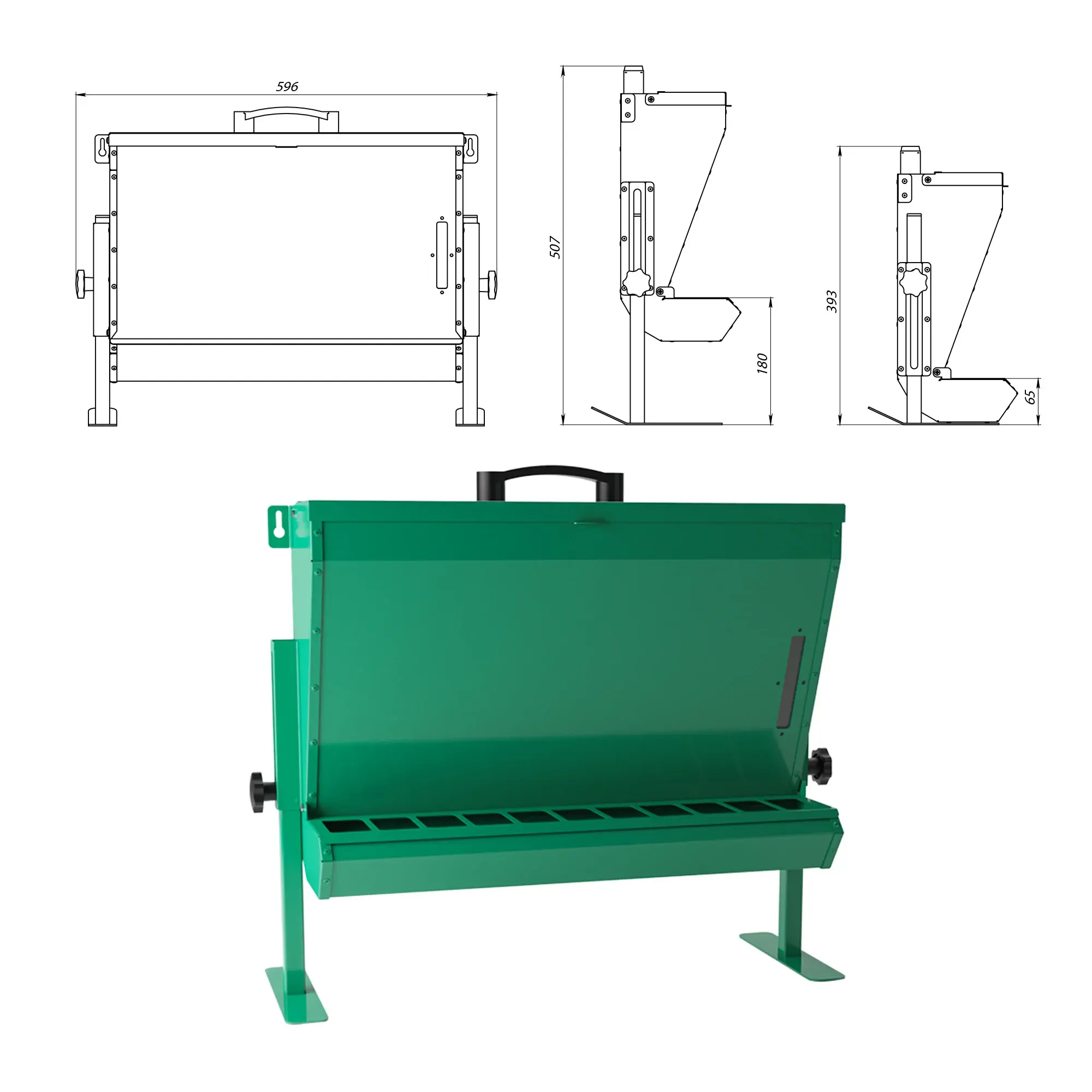 Green Hanging Bird Feeders Metal Poultry Hopper Feeder For Wall/Floor Mount CF-1 12kg Capacity