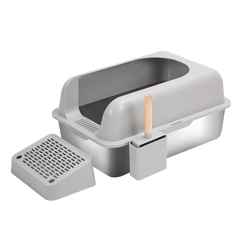 Stainless Steel Litter Box Cat Litter Box Enclosure with Lid Easy Cleaning Kitty Litter Box Anti-Leakage Including Scoop