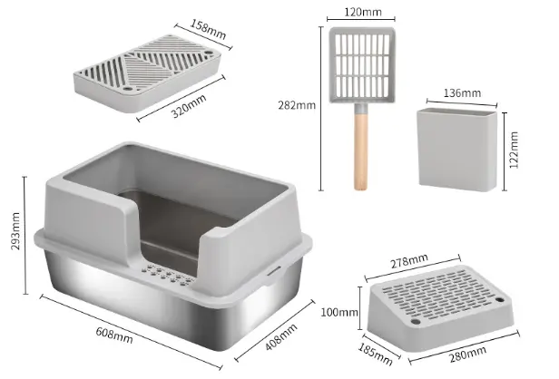 Stainless Steel Litter Box Cat Litter Box Enclosure with Lid Easy Cleaning Kitty Litter Box Anti-Leakage Including Scoop