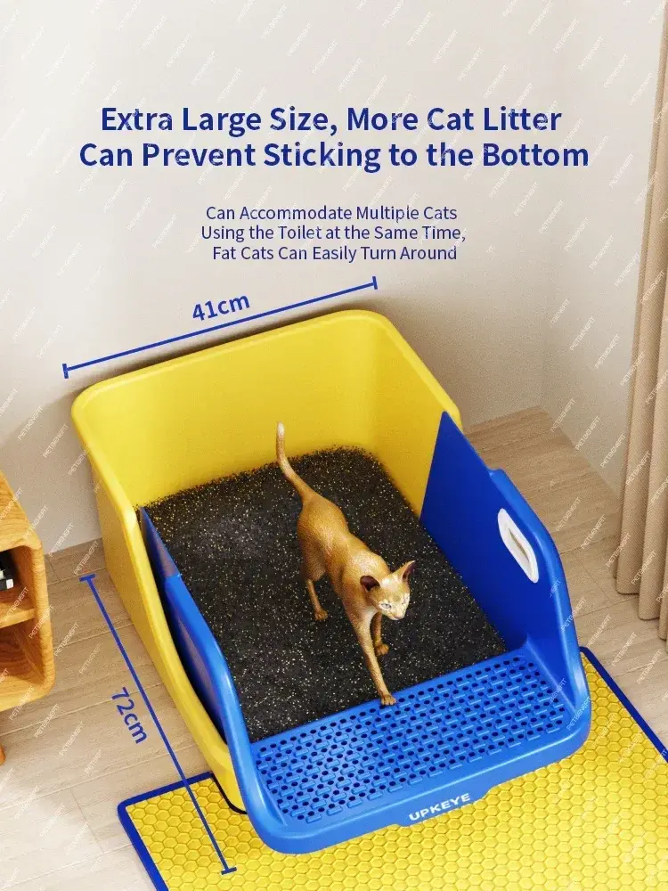 Semi-Closed Cat Litter Box Extra Plastic Large Cat Litter Box Anti-Splash Detachable Cat Toilet Pet Poop Pan Kitten