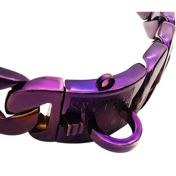 Purple Colour Stainless Steel Casting Cuban Link Dog Chains of Dog Collar And Leash Sets With Logo Letter Custom Pet Collar