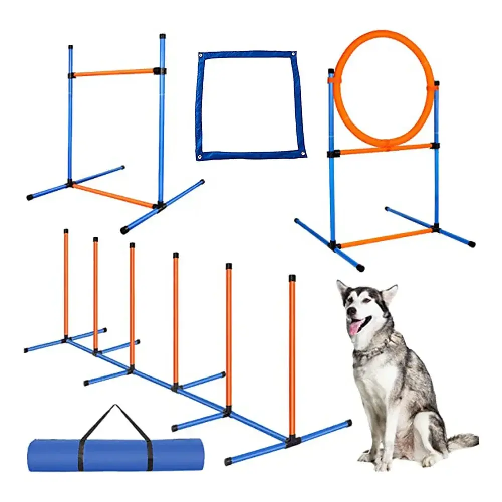 Pet Dog Agility Equipment Set Kit Obstacle Training Kit Dog Agility Rods Jump Running Hurdle Outdoor Sports Stakes Poles Tunnel