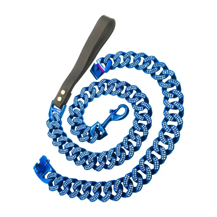 Purple Colour Stainless Steel Casting Cuban Link Dog Chains of Dog Collar And Leash Sets With Logo Letter Custom Pet Collar