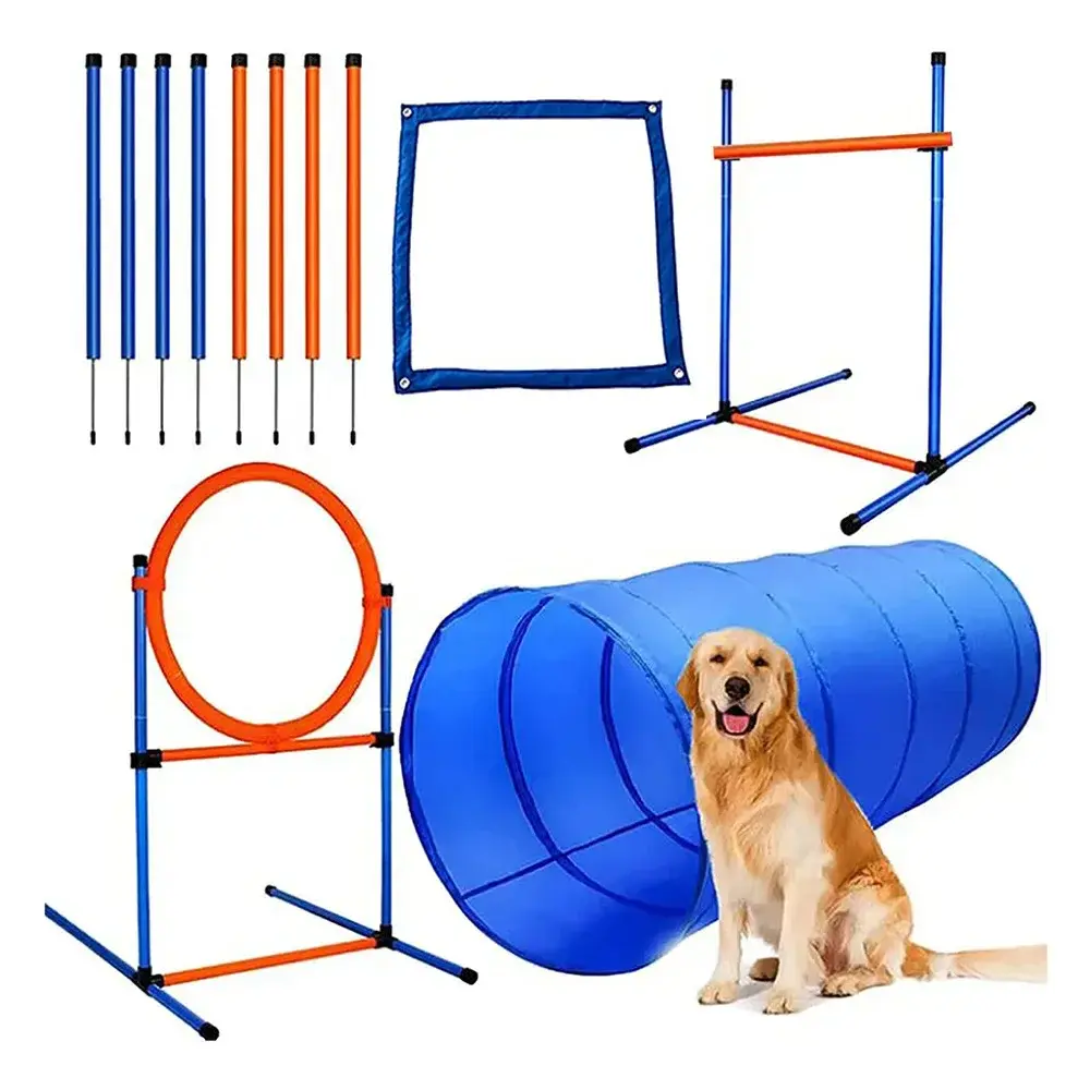 Pet Dog Agility Equipment Set Kit Obstacle Training Kit Dog Agility Rods Jump Running Hurdle Outdoor Sports Stakes Poles Tunnel