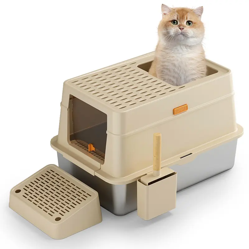 Stainless Steel Fully Enclosed Large Cat Litter Basin Anti-Splash Pet Supplies with Deodorant Function for Cat Litter Boxes