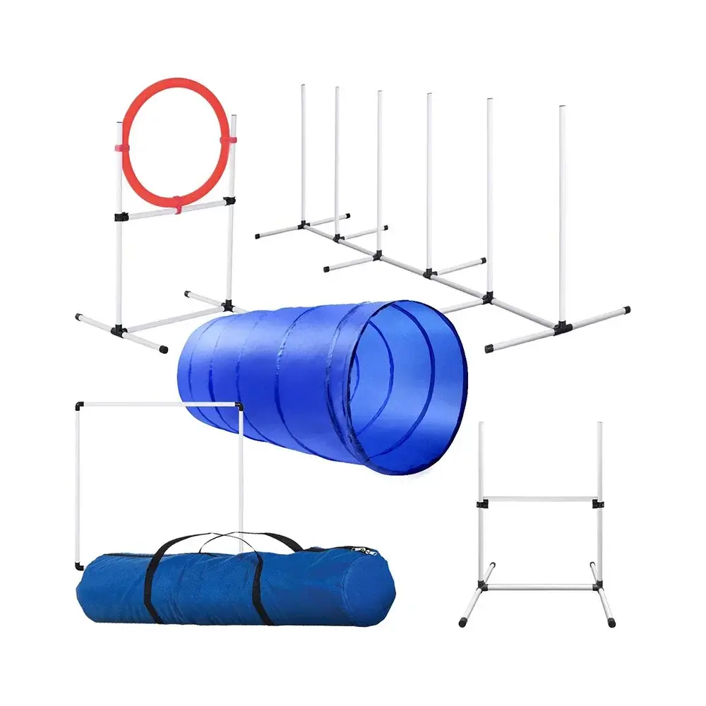Pet Dog Agility Equipment Set Kit Obstacle Training Kit Dog Agility Rods Jump Running Hurdle Outdoor Sports Stakes Poles Tunnel