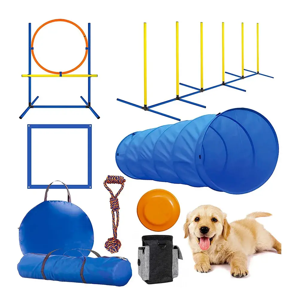 Pet Dog Agility Equipment Set Kit Obstacle Training Kit Dog Agility Rods Jump Running Hurdle Outdoor Sports Stakes Poles Tunnel
